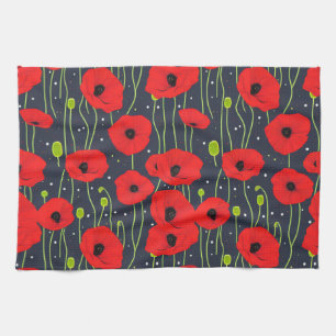 Linge De Cuisine Motif d'art vibrant de coquelicots rouges modernes