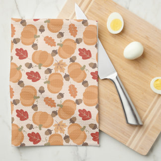 Linge De Cuisine Motif d'automne avec citrouilles, glands et feuill