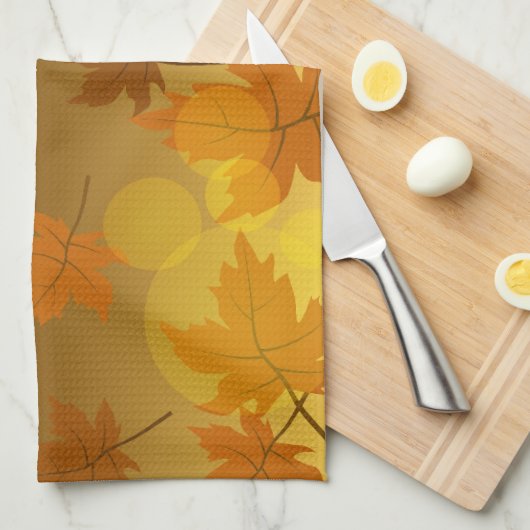 Linge De Cuisine Motif d'automne avec feuilles d'érable en chute et (Quart Plié)