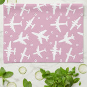 Linge De Cuisine Motif d'avion léger rose et blanc (Plié)