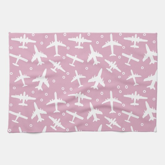 Linge De Cuisine Motif d'avion léger rose et blanc (Horizontal)