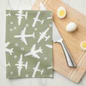 Linge De Cuisine Motif d'avion Taupe et White Aviation (Quart Plié)