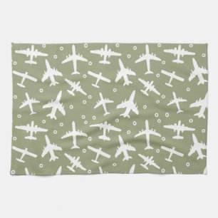 Linge De Cuisine Motif d'avion Taupe et White Aviation