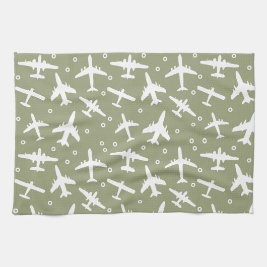 Linge De Cuisine Motif d'avion Taupe et White Aviation (Horizontal)