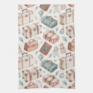 Linge De Cuisine Motif de bagages de voyage vintage (2)