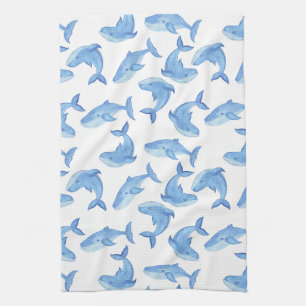 Linge De Cuisine Motif de baleine bleue d'aquarelle