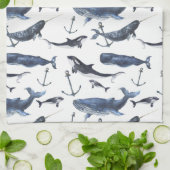 Linge De Cuisine Motif de baleine et d'Ancre d'aquarelle (Plié)