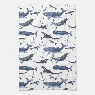 Linge De Cuisine Motif de baleine et d'Ancre d'aquarelle