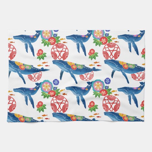 Linge De Cuisine Motif de baleines à l'okianawan bingata (Horizontal)