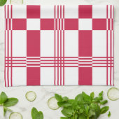 Linge De Cuisine Motif de bandes de Tartan blanc rouge (Plié)