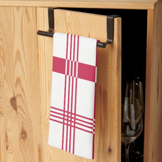 Linge De Cuisine Motif de bandes de Tartan blanc rouge (Pliage en tiers)