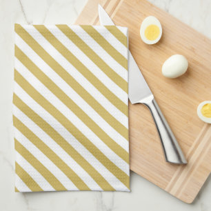 Linge De Cuisine Motif de bandes diagonales jaune doré et blanc
