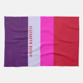 Linge De Cuisine Motif de bandes rouge, rose et violet (Horizontal)