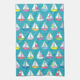 Linge De Cuisine Motif de bateau à voile Pastel