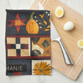 Linge De Cuisine Motif de bloc de surface d'automne | Récolte rusti (Quart Plié)