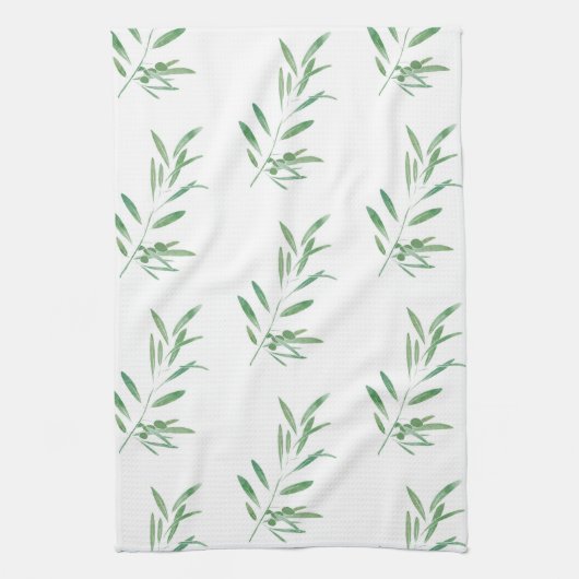 Linge De Cuisine Motif de branche d'olive aquarelle (Vertical)