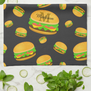 Linge De Cuisine Motif de burger délicieux et amusant Monogramme