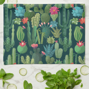 Linge De Cuisine Motif de cactus Turquoises verts en fleurs