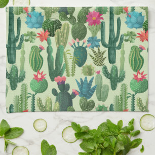 Linge De Cuisine Motif de cactus Turquoises verts en fleurs