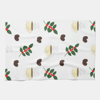 Linge De Cuisine Motif de café avec haricots, tasses et caféiers