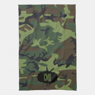 Linge De Cuisine Motif de camouflage de vert de monogramme