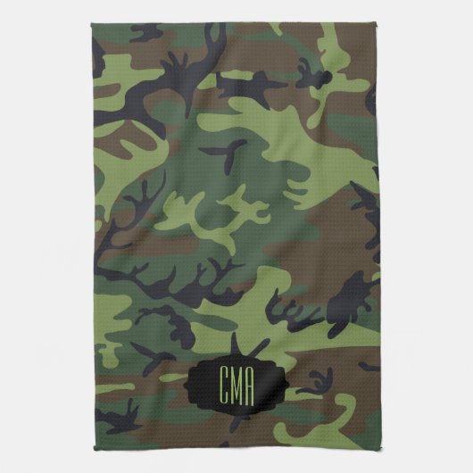 Linge De Cuisine Motif de camouflage de vert de monogramme (Vertical)