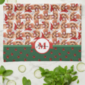 Linge De Cuisine Motif de canicules Monogramme Chien de Noël (Plié)