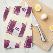 Linge De Cuisine Motif de canne à gels roses rétro avec Monogramme (Quart Plié)