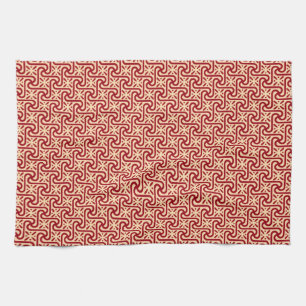 Linge De Cuisine motif de carreaux égyptien, bordeaux et pêche