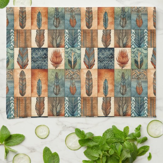 Linge De Cuisine Motif de carrelage Boho occidental (Plié)