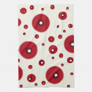 Linge De Cuisine Motif de cercle fantaisiste à pois rouges ivoire 