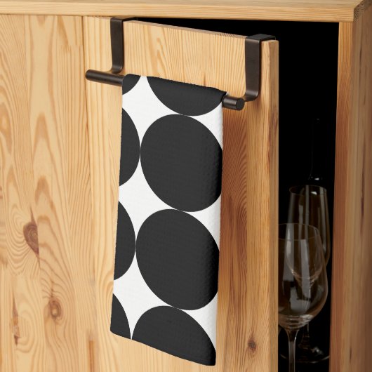 Linge De Cuisine Motif de cercle géométrique noir blanc rétro (Pliage en tiers)