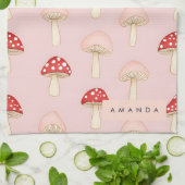 Linge De Cuisine Motif de champignon rose vif (Plié)