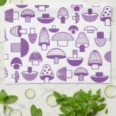 Linge De Cuisine Motif de champignons violets rétro (Plié)
