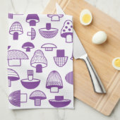 Linge De Cuisine Motif de champignons violets rétro (Quart Plié)