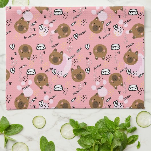 Linge De Cuisine Motif de chat Brown (Plié)