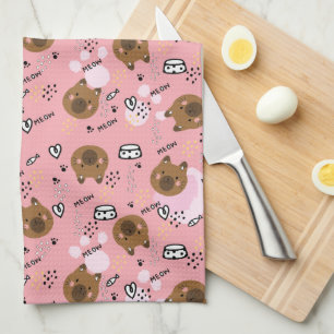 Linge De Cuisine Motif de chat Brown