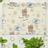 Linge De Cuisine motif de chat et de poissons (Plié)