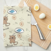 Linge De Cuisine motif de chat et de poissons (Quart Plié)