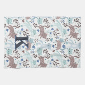 Linge De Cuisine Motif de chat Whimsical, Monogramme gris bleu (Horizontal)