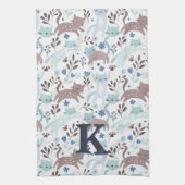 Linge De Cuisine Motif de chat Whimsical, Monogramme gris bleu (Vertical)