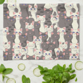 Linge De Cuisine Motif de chats blancs et gris (Plié)