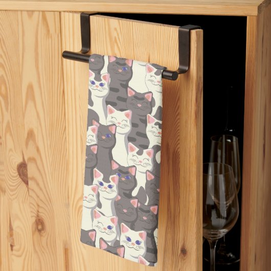 Linge De Cuisine Motif de chats blancs et gris (Pliage en tiers)
