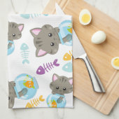 Linge De Cuisine Motif De Chats, Chats Mignons, Chatons, Votre Nom (Quart Plié)