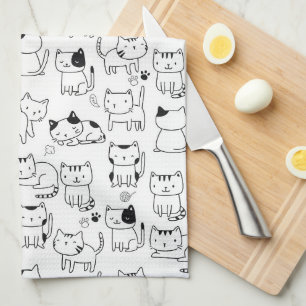 Linge De Cuisine Motif de chats Doodle Cute