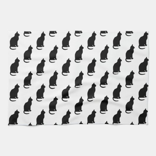 Linge De Cuisine Motif de chats noirs Texture Arrière - plan blanc (Horizontal)