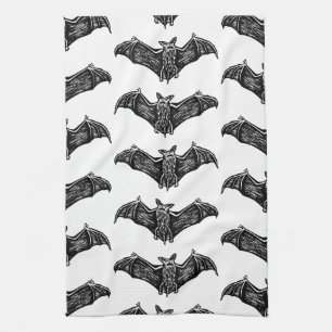 Linge De Cuisine Motif de chauve-souris gothique noir et blanc