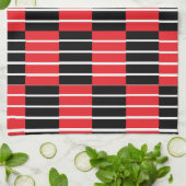 Linge De Cuisine Motif de chèques et de bandes rouges noirs (Plié)