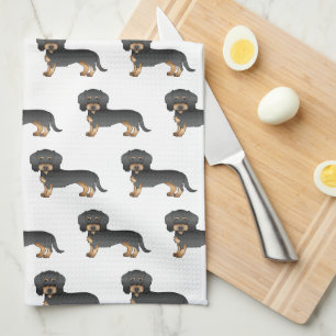 Linge De Cuisine Motif de chien Dachshund à poil dur noir et feu