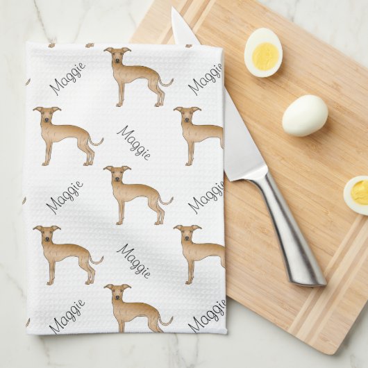 Linge De Cuisine Motif de chien mignon italien de Greyhound avec no (Quart Plié)